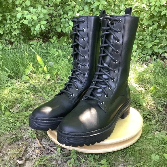 Harley-Davidson Valene‎ Riding Boots Women's Size 10 Black Leather Biker Eyelets - Picture 2 of 7